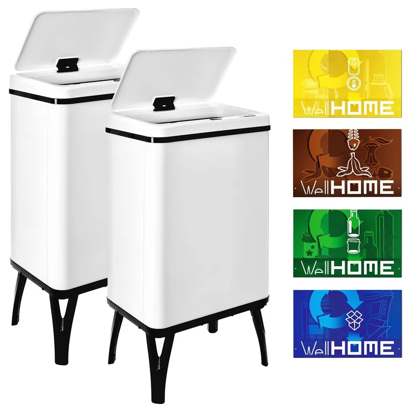 WELL HOME MOBILIARIO & DECORACIÓN 2 Cubos de basura inteligente de 40L c/u, Alto: 71,5 (x35,5x26), blanco con etiquetas magnéticas - Baño