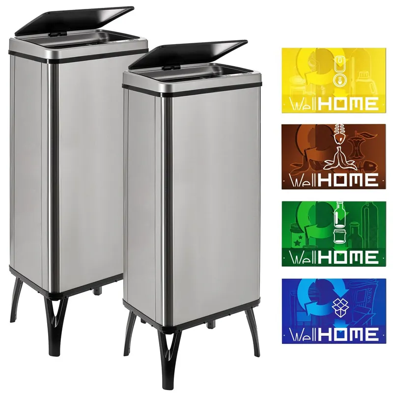 WELL HOME MOBILIARIO & DECORACIÓN 2 Cubos de basura inteligente de 60L c/u, Alto: 95,5 (x35,5x26), gris con etiquetas magnéticas - Baño
