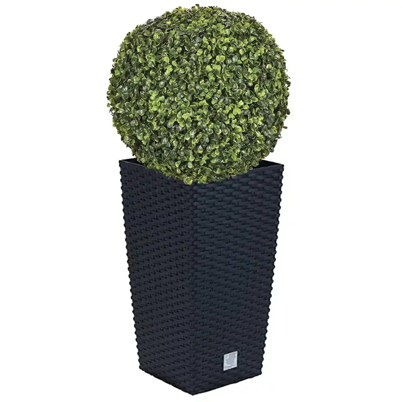 Set De Maceta Rato De 35 Litros Con Inserto 28,7 X 28,7 X 55 Cm En Color Antracita + Bola De Boj Diámetro 36 Cm - Decoración