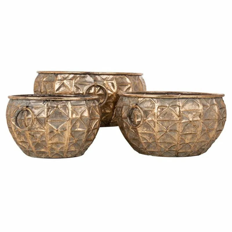 Set de Maceteros Alexandra House Living Dorado Hierro 37 x 18 x 38 cm 3 Piezas - Decoración