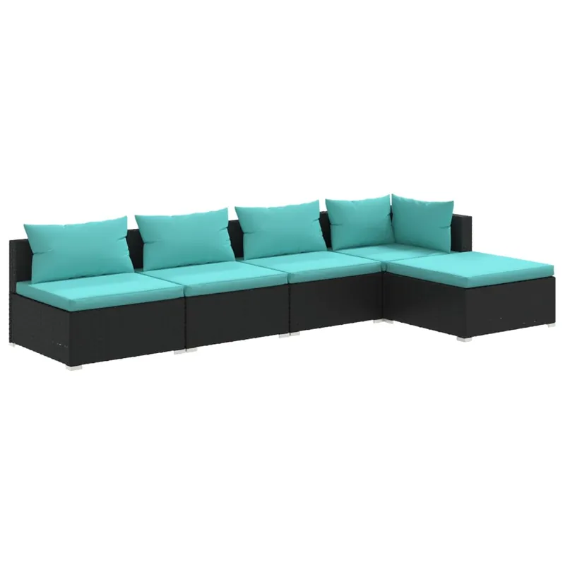 Set muebles de jardín 5 piezas y cojines ratán sintético marrón