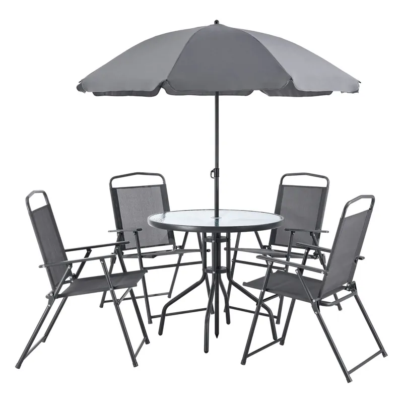 Set de Muebles de Jardín Milagro para 4 Personas con Sombrilla Negro Gris oscuro [en.casa]