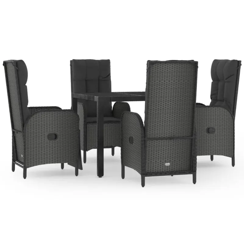 Set de muebles jardín 5 pzas con cojines ratán sintético negro