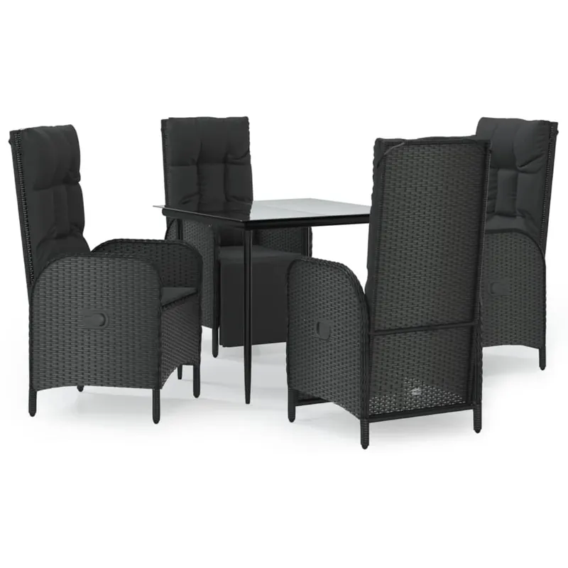 Set de muebles jardín 5 pzas con cojines ratán sintético negro