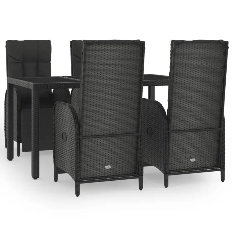 Set de muebles jardín 5 pzas con cojines ratán sintético negro