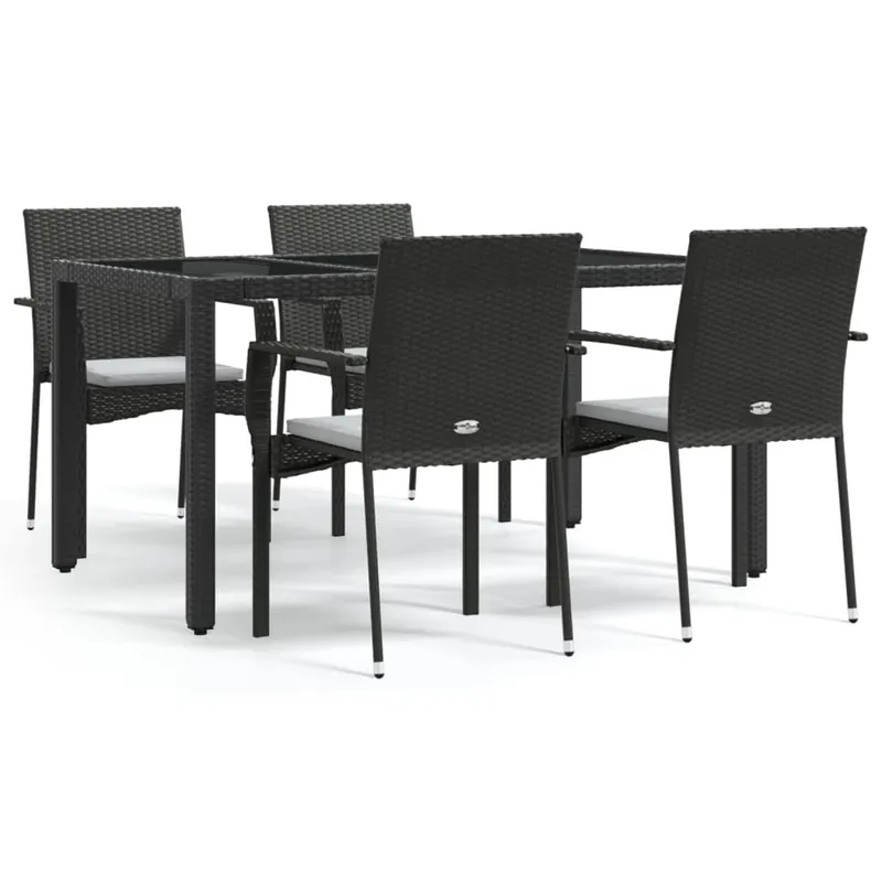 Set de muebles jardín 5 pzas con cojines ratán sintético negro