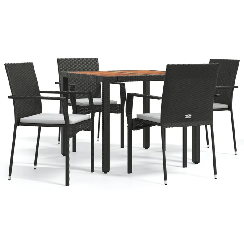 Set de muebles jardín 5 pzas con cojines ratán sintético negro