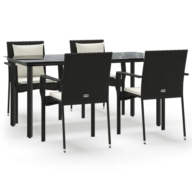 Set de muebles jardín 5 pzas con cojines ratán sintético negro
