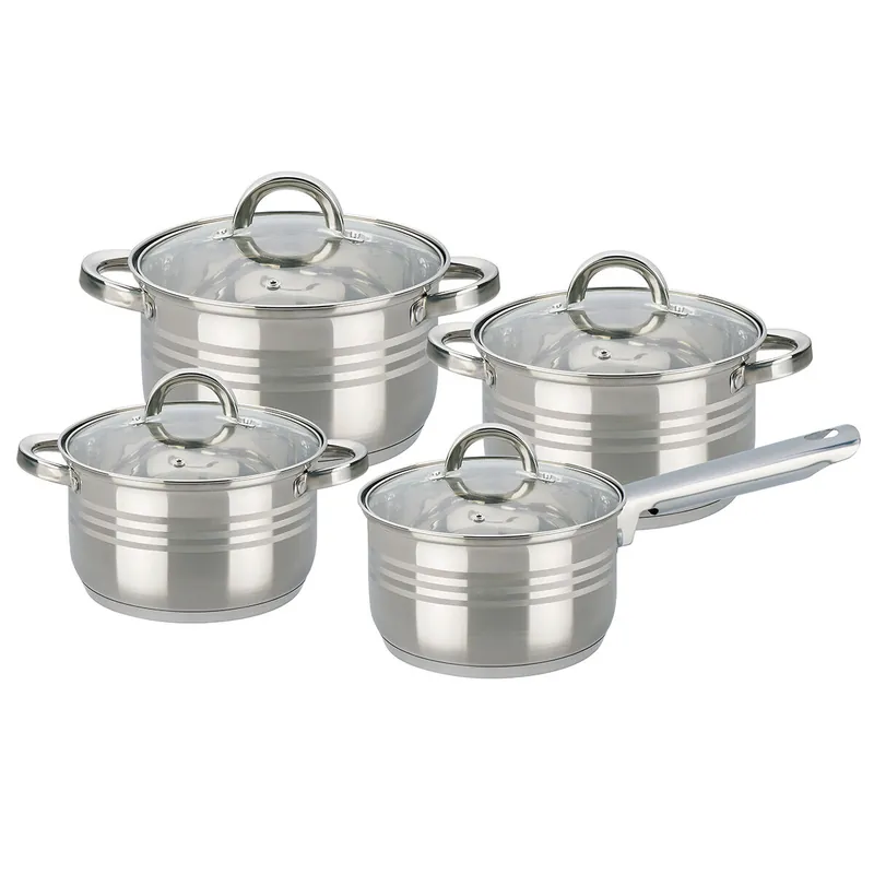 Set de Ollas Klack 8 Piezas de Acero Inoxidable con Tapas, Apto para Inducción y Lavavajillas - Cocina