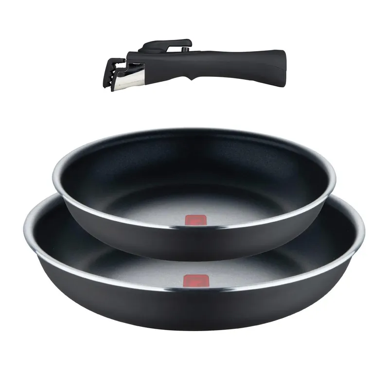 Bergner Click&Cook Juego de 2 Sartenes Ø24Ø28cm Aluminio prensado y Heat Dot Negro + Mango Desmontable - Cocina