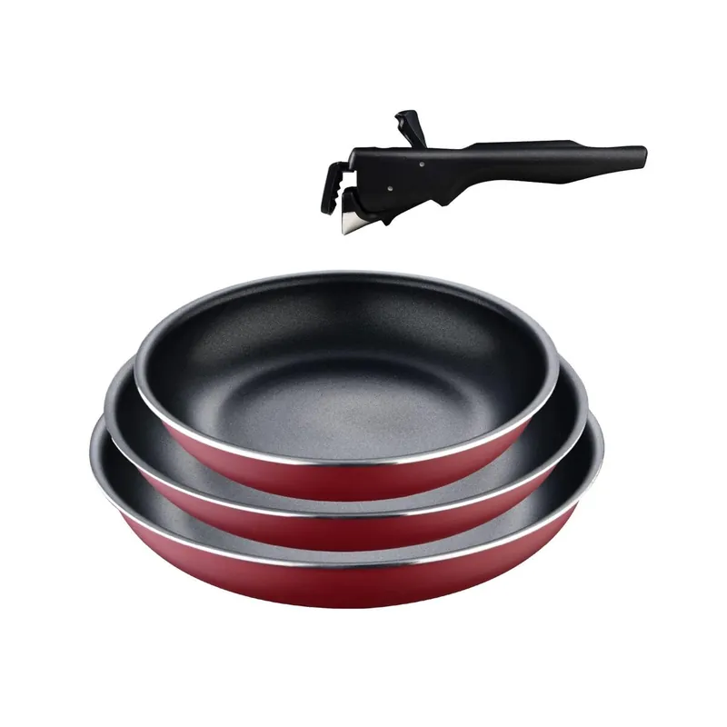 Bergner Click&Cook juego de 3 Sartenes Ø18Ø20Ø24cm Aluminio prensado rojo + Mango extraíble - Cocina