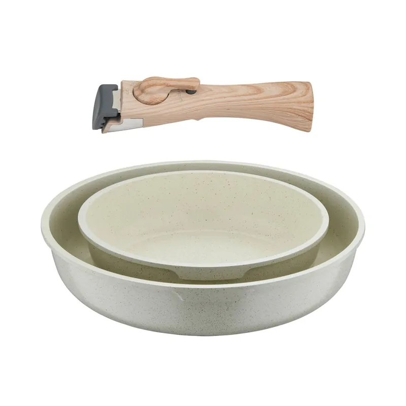 Bergner Click&Cook Juego de 2 Sartenes Ø22Ø26cm Aluminio fundido Blanco + Mango desmontable - Cocina