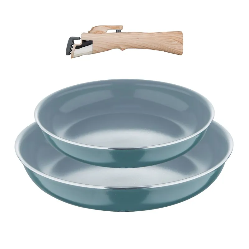 Bergner Click&Cook Juego de 2 Sartenes Ø24Ø28cm Aluminio prensado reciclado Verde + Mango extraíble - Cocina