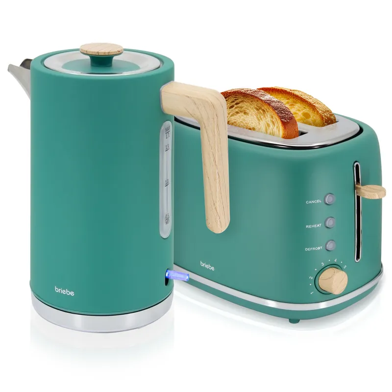 Briebe SKT1167GRY Nordic Set Tostadora Pan Ranura Ancha 2 Rebanadas + Hervidor Agua Eléctrico 1,7L Inalámbrico, 2200, Gris - Electrodomésticos
