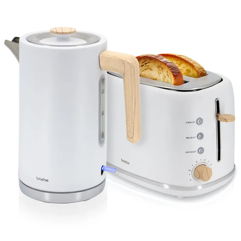 Briebe SKT1167WHT Nordic Set Tostadora Pan Ranura Ancha 2 Rebanadas + Hervidor Agua Eléctrico 1,7L Inalámbrico, 2200, Blanco - Electrodomésticos