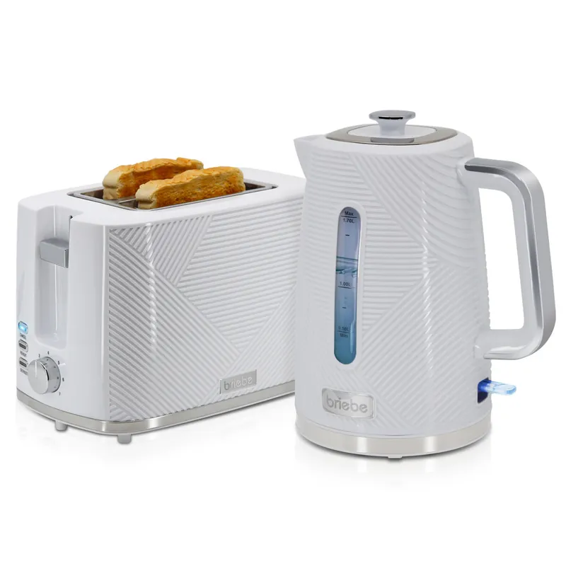 Briebe SKT1170WHT Elegance Set Tostadora Pan Ranura Ancha 2 Rebanadas + Hervidor Agua Eléctrico 1,7L Inalámbrico, 2200, Blanco - Electrodomésticos