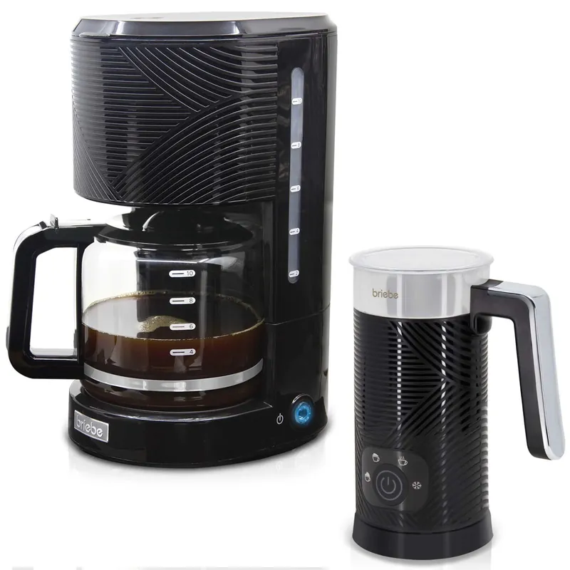 Briebe SKT1188BLK Elegance Set Cafetera Goteo 10 Tazas Café Filtro Espumador Leche Eléctrico Espuma Fría/Caliente, 1000, Negro - Electrodomésticos