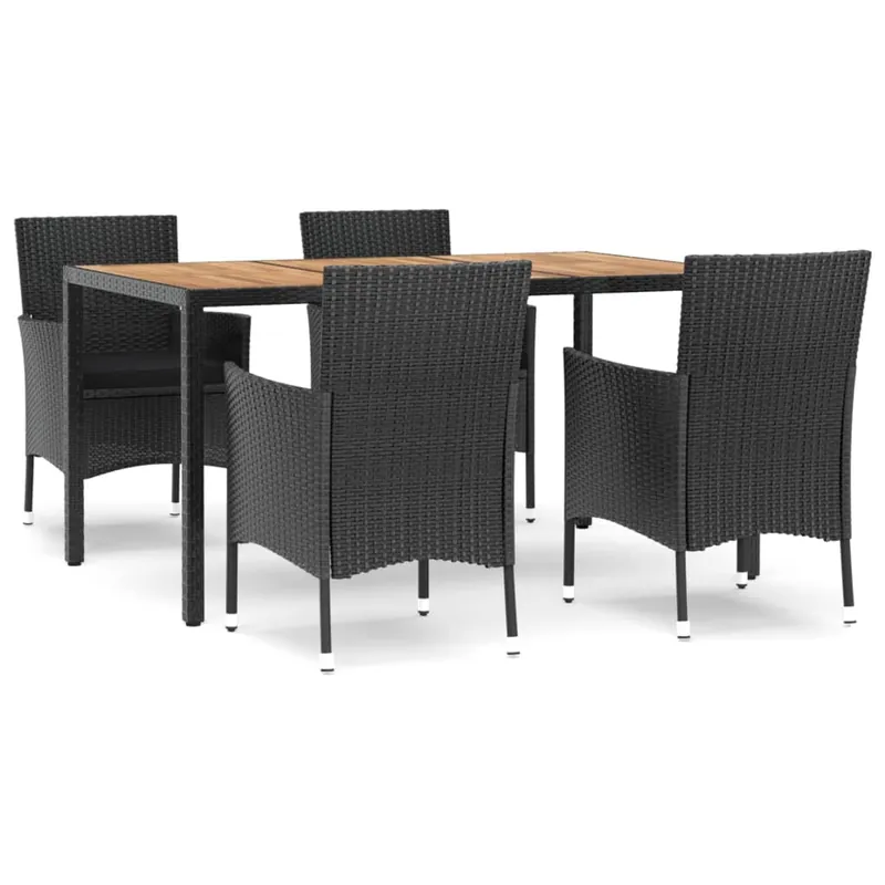 Set de muebles jardin 5 piezas con cojines ratán sintético negro longitud mesa 150 cm - Jardín