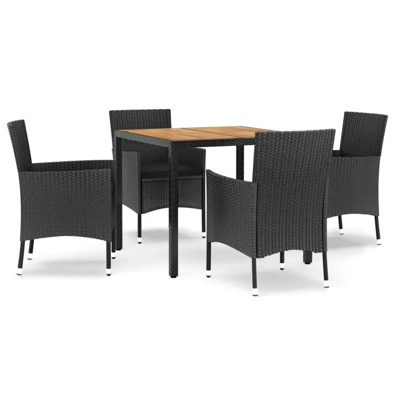 Set de muebles jardin 5 piezas con cojines ratán sintético negro longitud mesa 90 cm - Jardín