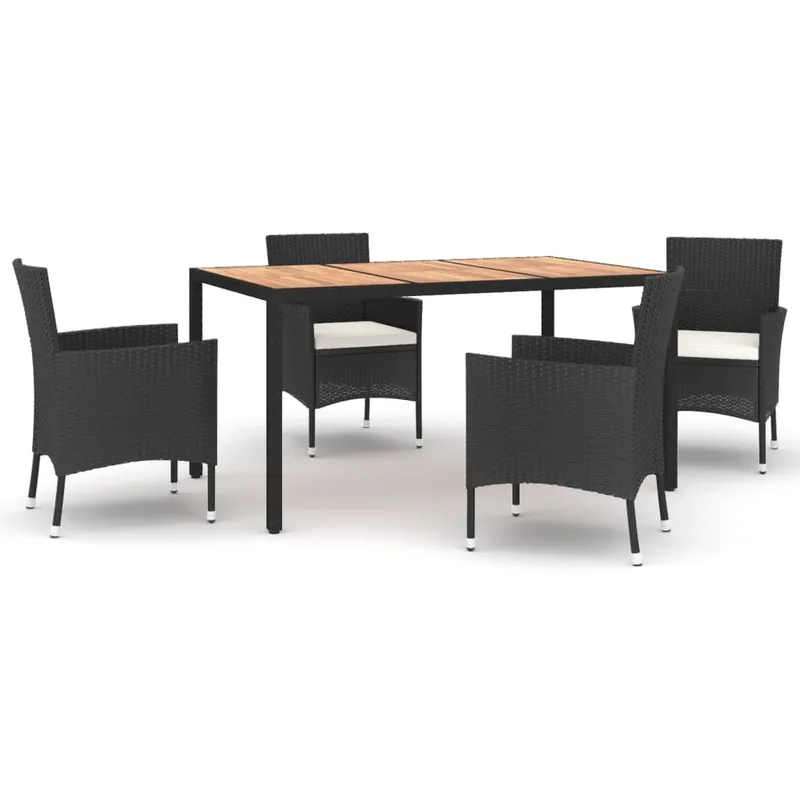 Set de muebles jardin 5 piezas con cojines ratán sintético negro longitud mesa 150 cm - Jardín