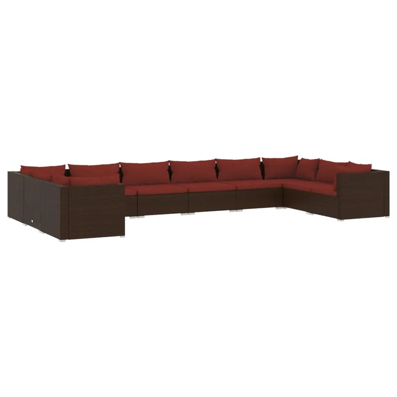 Set muebles de jardín 10 piezas cojines ratán sintético marrón