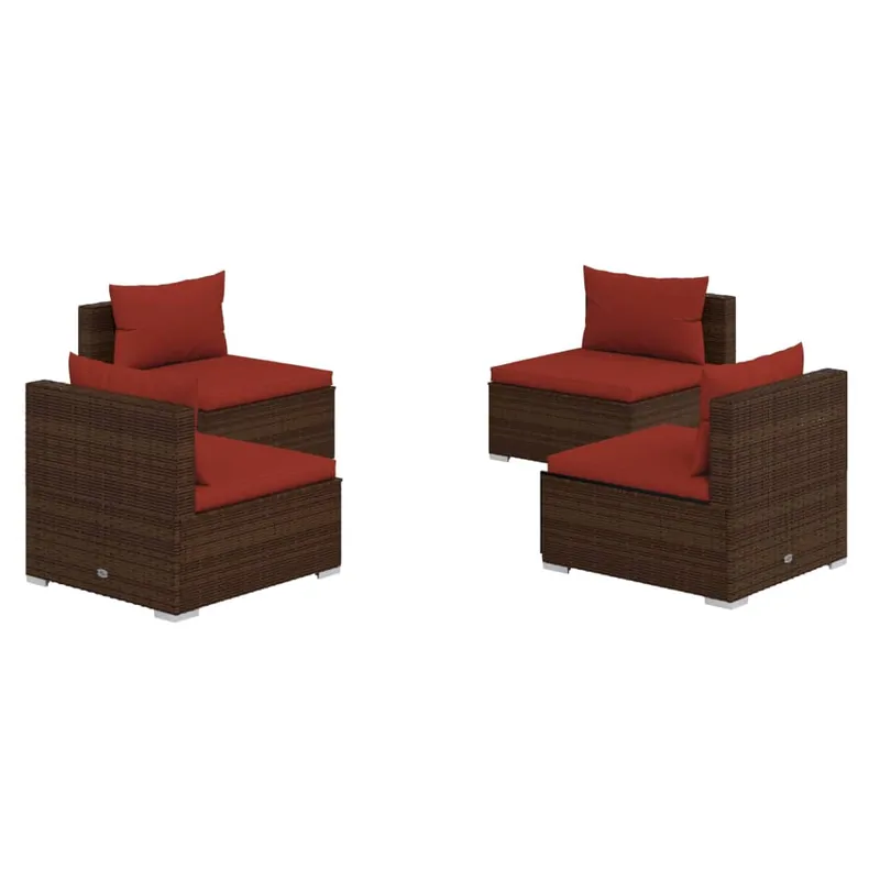 Set muebles de jardín 4 piezas y cojines ratán sintético marrón