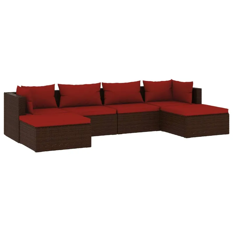 Set muebles de jardín 5 piezas y cojines ratán sintético marrón