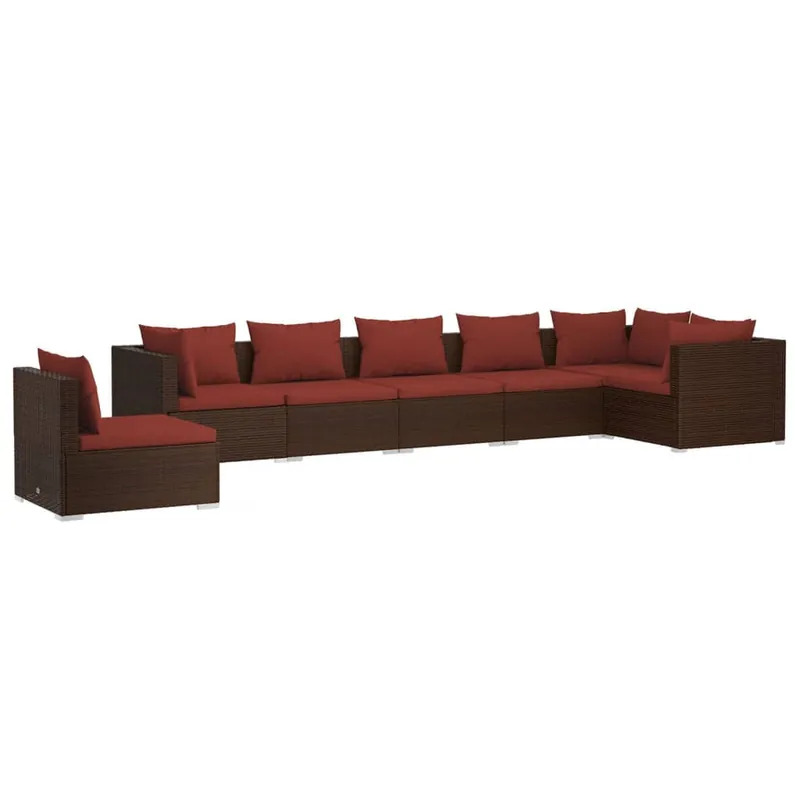 Set muebles de jardín 7 piezas y cojines ratán sintético marrón