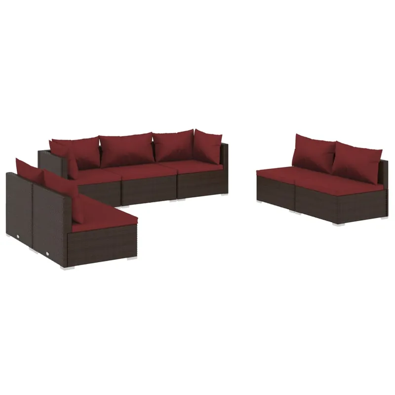 Set muebles de jardín 7 piezas y cojines ratán sintético marrón