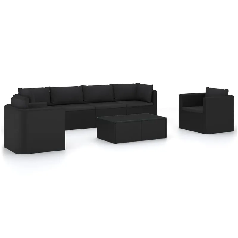 Set muebles de jardín 7 piezas y cojines ratán sintético negro VidaXL