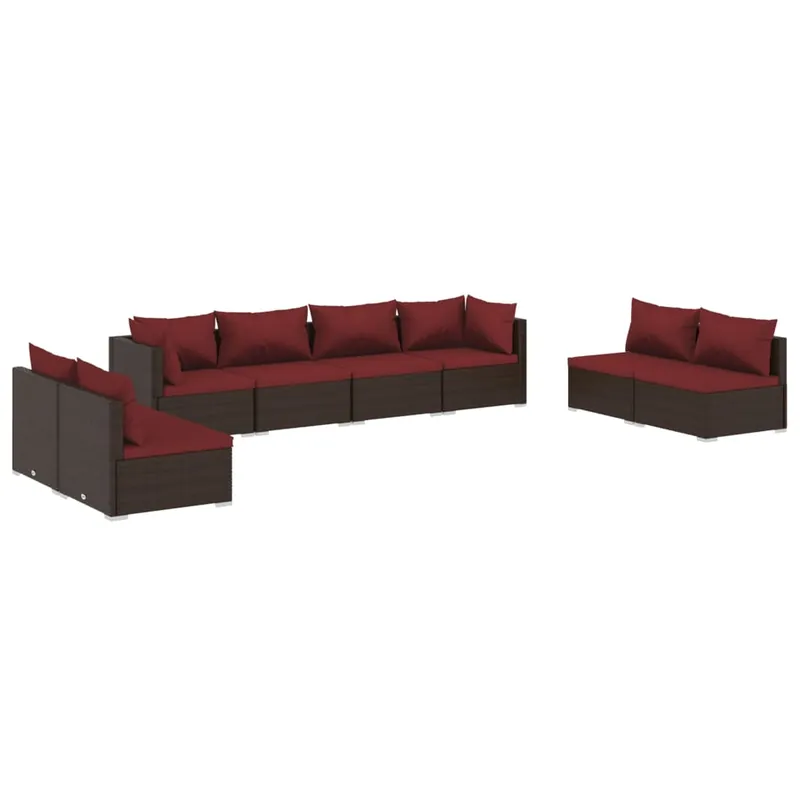 Set muebles de jardín 8 piezas y cojines ratán sintético marrón