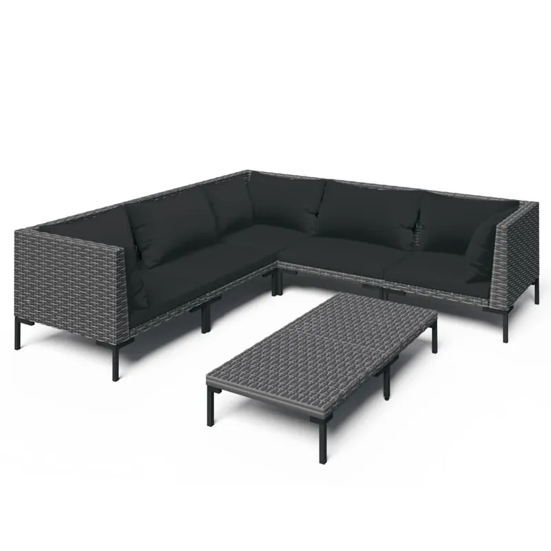 Set muebles jardín 6 pzas y cojines ratán sintético gris oscuro VidaXL