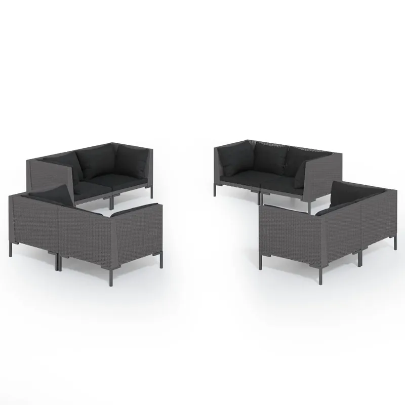 Set muebles jardín 8 pzas y cojines ratán sintético gris oscuro VidaXL