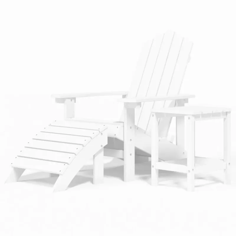 Silla de jardin Adirondack con reposapiés y mesa HDPE blanco - Jardín
