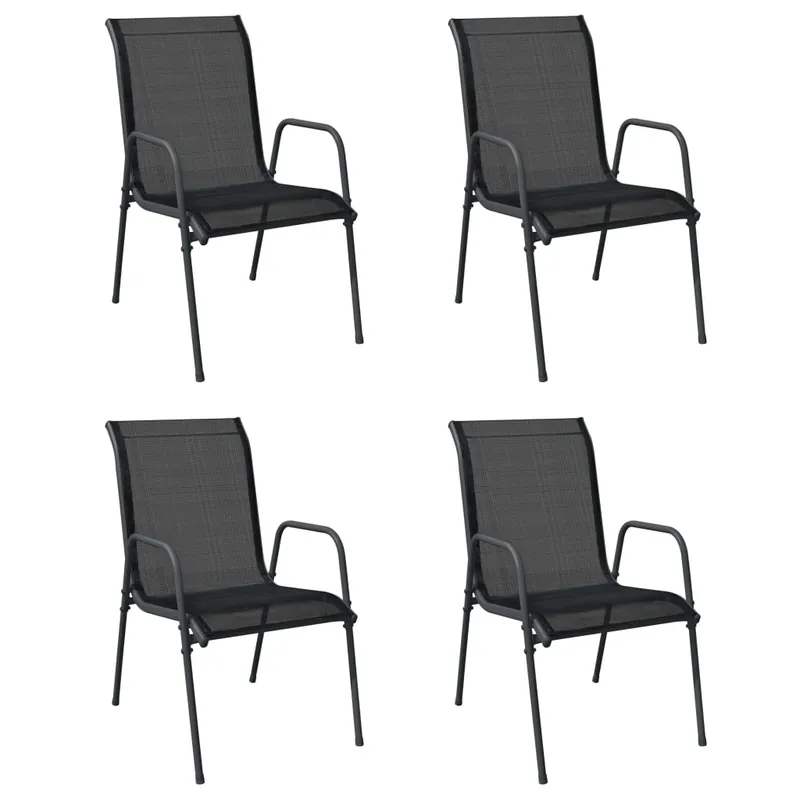 vidaXL Sillas de jardín 4 unidades acero y textilene negro