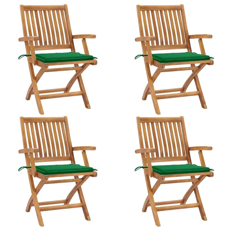vidaXL Sillas de jardín plegables 4 uds madera maciza teca con cojines