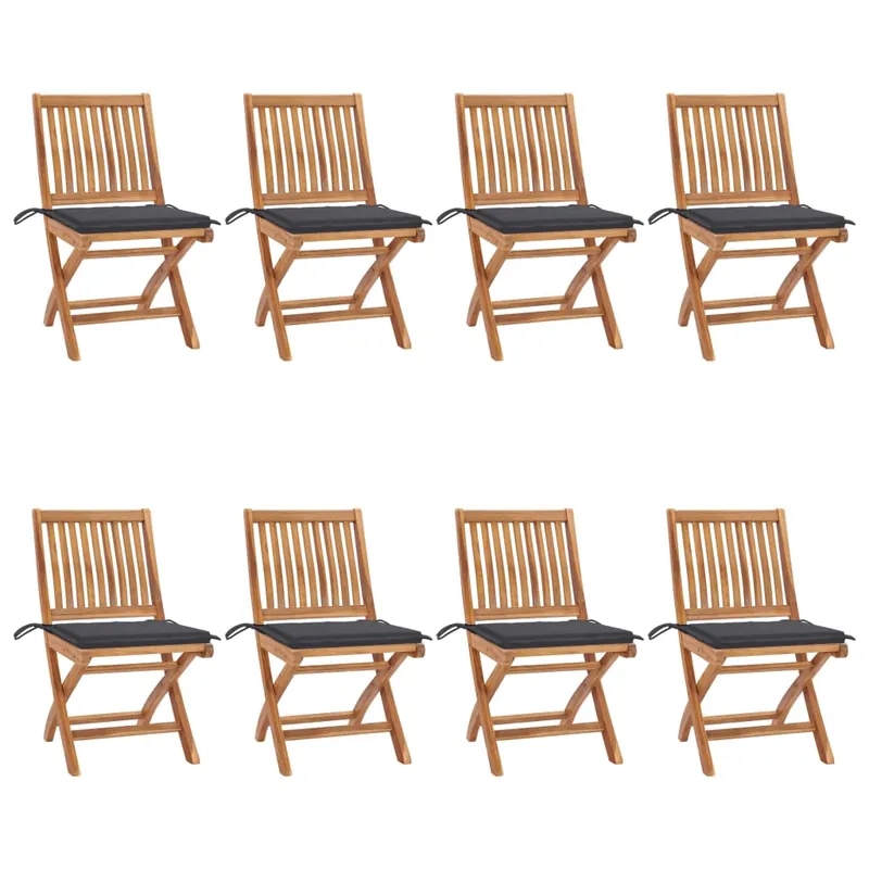 vidaXL Sillas de jardín plegables 8 uds madera maciza teca con cojines