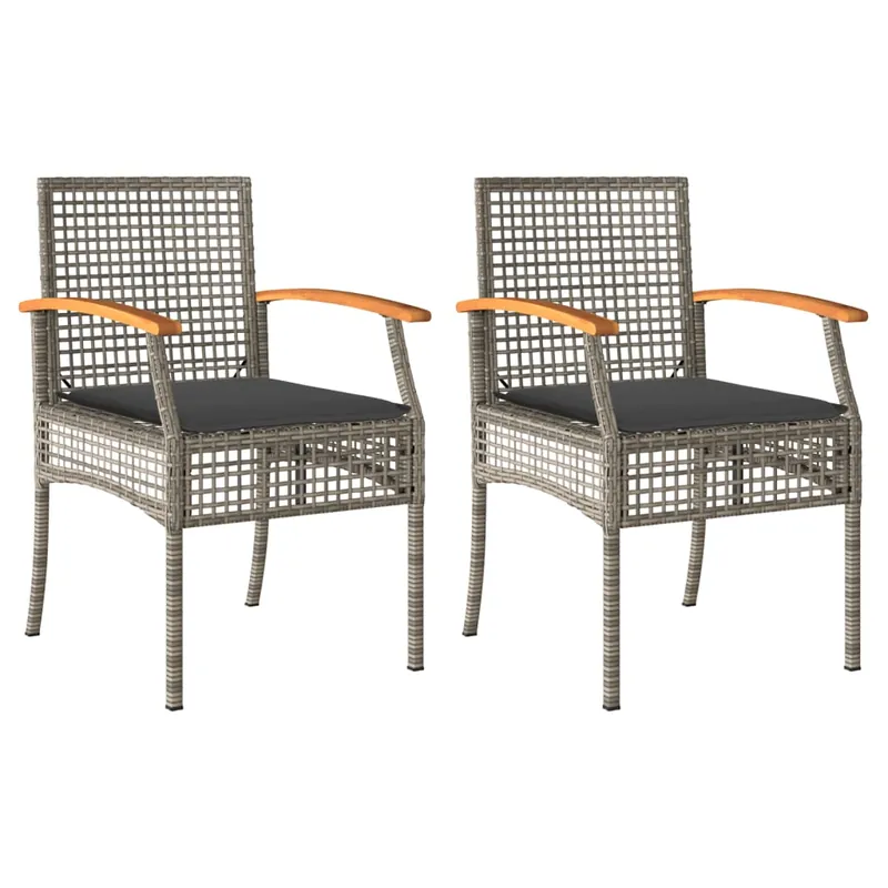vidaXL Sillas de jardín con cojín 2 uds ratán PE negro y madera acacia