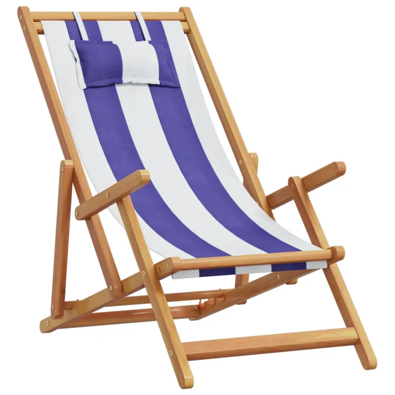 vidaXL Silla de playa plegable madera maciza de eucalipto y tela negra - Jardín
