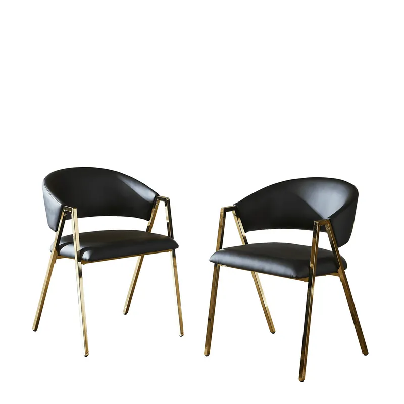 2 sillas de comedor - PU negro, marco dorado, diseño moderno minimalista - Negro