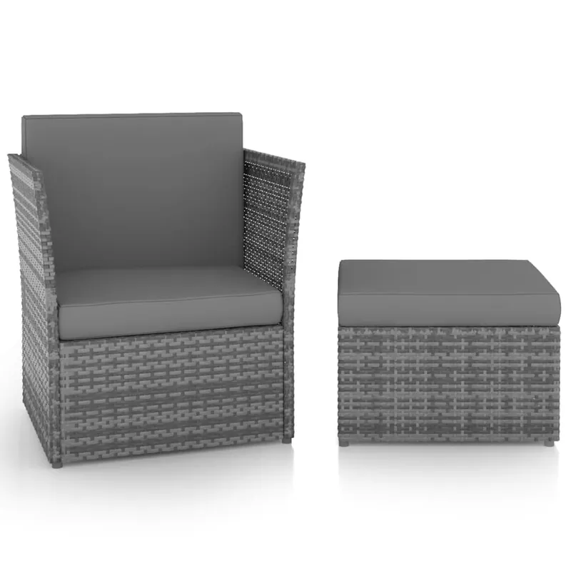 Silla de jardin con taburete ratán sintético gris antracita - Jardín