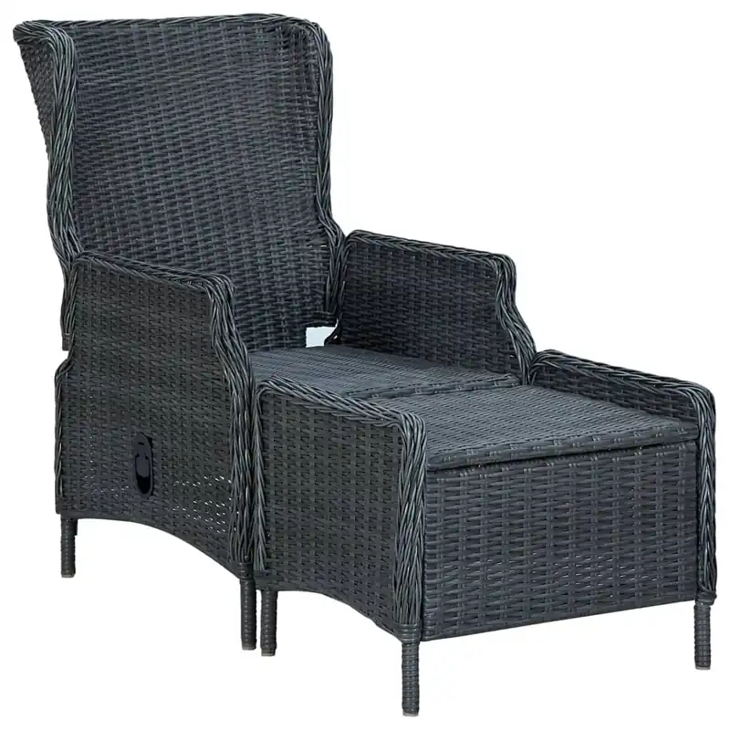 Sillón reclinable de jardin con reposapiés ratán PE gris oscuro - Jardín
