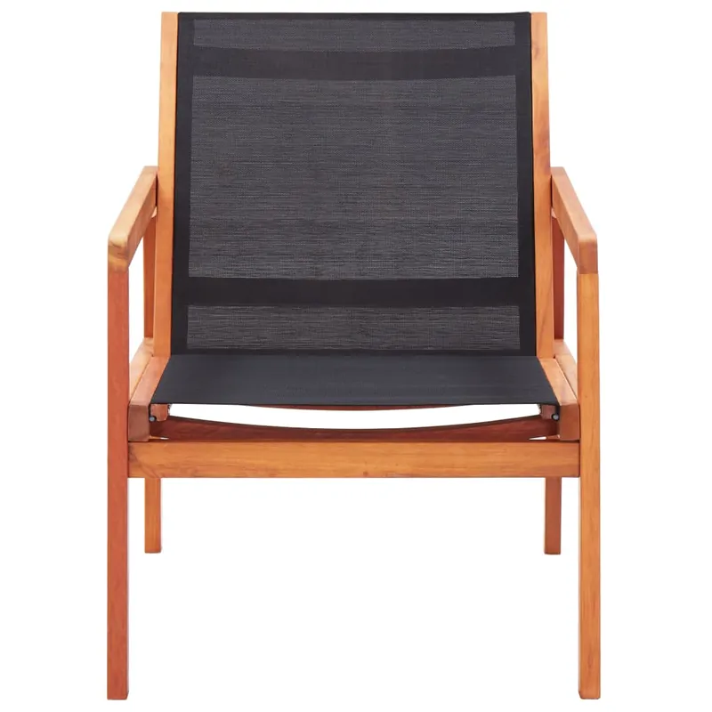 Silla de jardin de madera maciza de eucalipto y textilene negro - Jardín