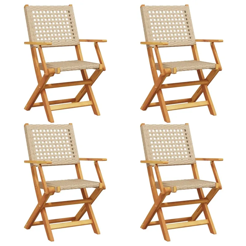vidaXL Sillas de jardín plegables 6 uds madera maciza y ratán PE negro