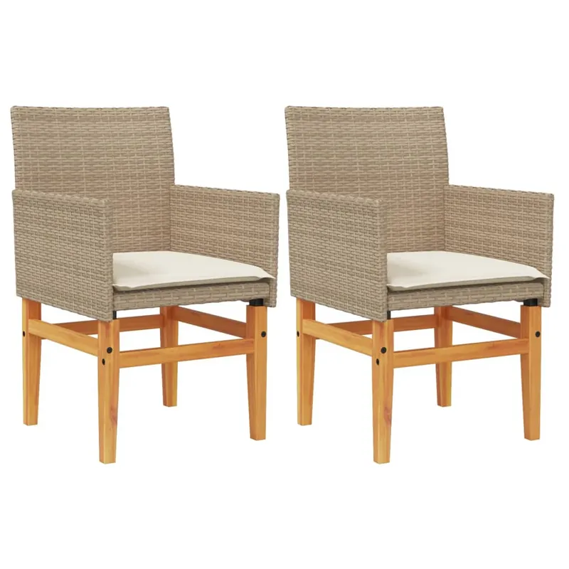 Sillas de jardín - Sillas de exterior con cojín 2 uds ratán PE beige y madera acacia