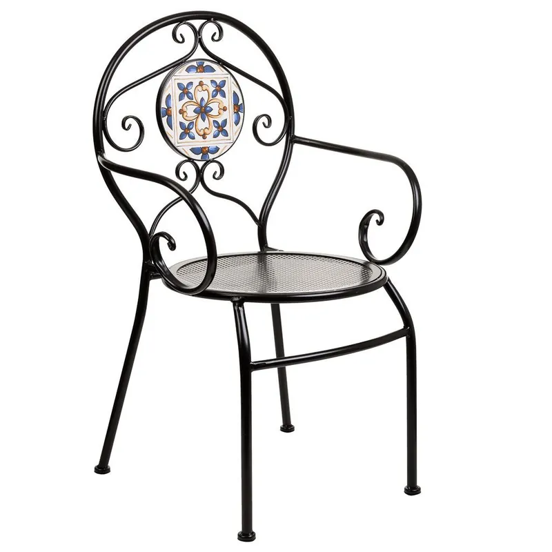 Sillón de mosaico y forja negro 58x54x88h cm - Jardín