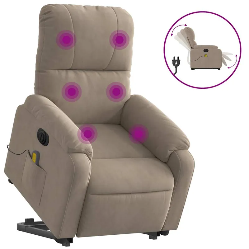 vidaXL Sillón masaje eléctrico reclinable elevable tela gris claro - Sofás sillones puffs