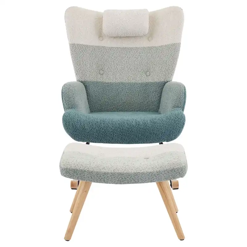 Mecedora、Mecedora de tejido de rizo francés - con almohada y reposapiés - Multicolor