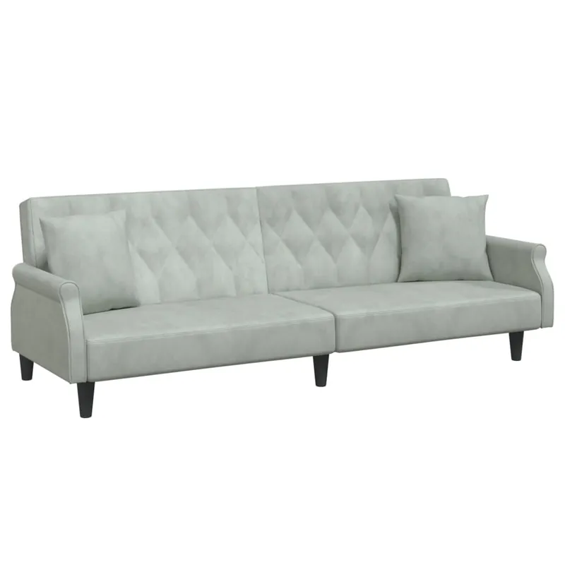 vidaXL Sofá cama con reposabrazos terciopelo gris claro - Sofás sillones puffs