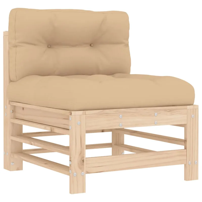 vidaXL Sofá central con cojines madera maciza de pino blanco - Sofás sillones puffs